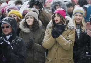 Kayli Carter, Tamara Jenkins, Kathryn Hahn, Chloe Grace Moretz. From left to right, actress Kayli Carter (yellow hat), writer-director Tamara Jenkins actress Kathryn Hahn, and actress Chloe Grace Moretz stand in the show among others at the Respect Rally Park City during the 2018 Sundance Film Festival, in Park City, Utah2018 Sundance Film Festival - Respect Rally , Park City, USA - 20 Jan 2018