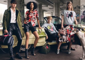 The Trussardi spring ad campaign aims at infusing the brandÕs image with a cool attitude, portraying a contemporary Milanese tribe of young kids strolling around the city. The images, shot by New York-based photographer Billy Kidd, portray models Myrthe Bolt, Damaris Goddrie, Sven de Vries and Jegor Venned posing on a rooftop which faces the cityÕs iconic Torre Velasca building, or against a vintage convertible car in a parking area. Some of the pictures also feature a greyhound, the longtime symbol of the brand. The campaign, which debuts on Feb. 12, is flanked by a video which follows the group of models strutting a catwalk in the same locations. Ñ Martino Carrera