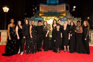 Photo by Maja Smiejkowska/BAFTA/REX/Shutterstock (9421056b)Time's Up movement campaigning against sexism and inequality supported by: (L to R) Letitia Wright, Hayley Squires, Ruth Wilson, Tessa Thompson, Marai Larasi, guest, Gemma Chan, Gemma Arterton, Gwen Davis, Andrea Riseborough, Eileen Pullen, Greta Gerwig, Salma Hayek, Phyll Opoku-Gyimah and Barbara Broccoli71st British Academy Film Awards, Time's Up', Royal Albert Hall, London, UK - 18 Feb 2018