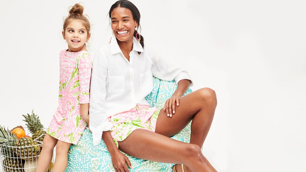 A beanbag from the Lilly Pulitzer for Pbteen collection, featuring a Lilly Pulitzer print “Home Slice,” designed specifically for the collaboration.