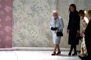 Queen Elizabeth arrives with Caroline Rush