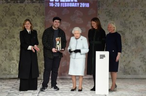Sarah Mower, Richard Quinn, Queen Elizabeth and Caroline Rush