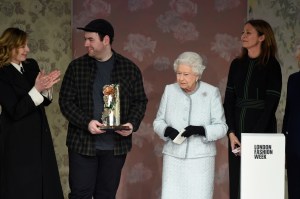 Sarah Mower, Richard Quinn, Queen Elizabeth and Caroline Rush