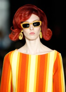 Model on the catwalk, glasses and jewelry detailMoschino show, Detail, Fall Winter 2018, Milan Fashion Week, Italy - 21 Feb 2018