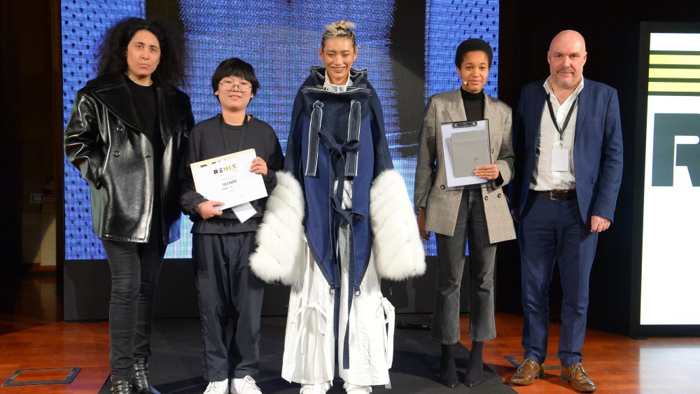 Sara Sozzani Maino; Chunchen Liu; the winning outfit; Tamu McPherson; Mark Oaten.