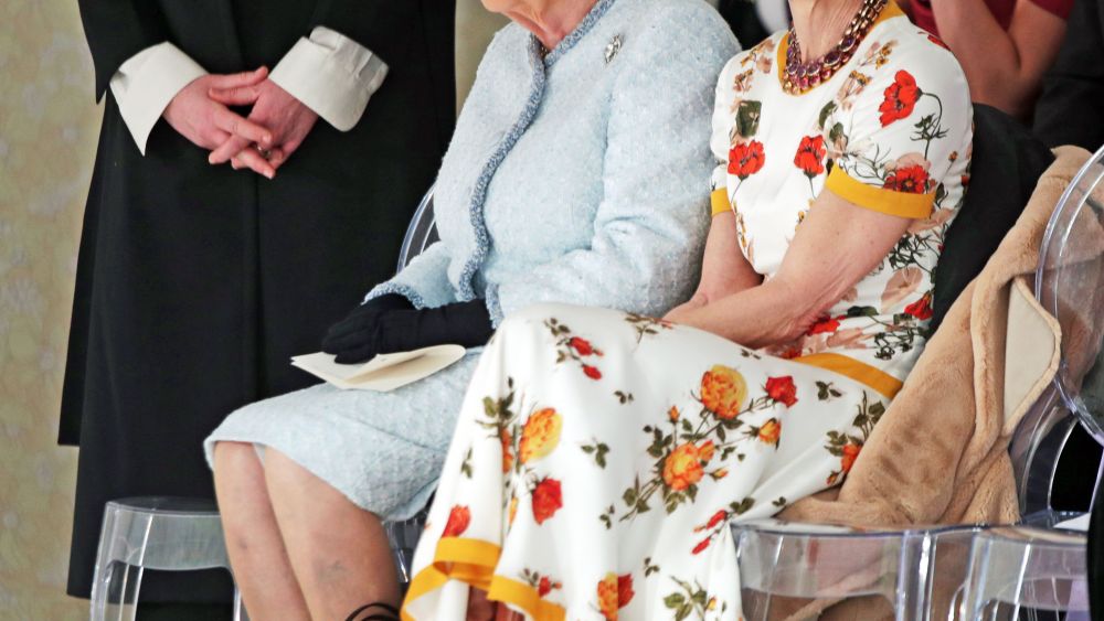 Queen Elizabeth II and Anna Wintour at the Richard Quinn show