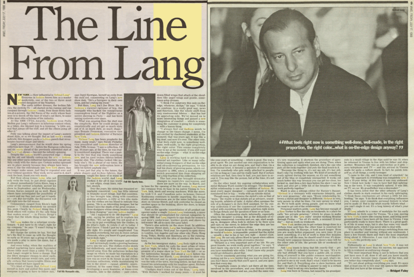 WWD Archive Interview With Helmut Lang About NYFW