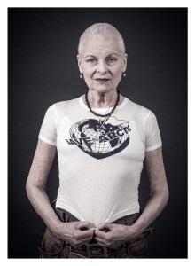 Vivienne Westwood models a Vivienne Westwood-designed t-shirt for the Save the Arctic collection, shot by celebrity photographer Andy Gotts MBE.