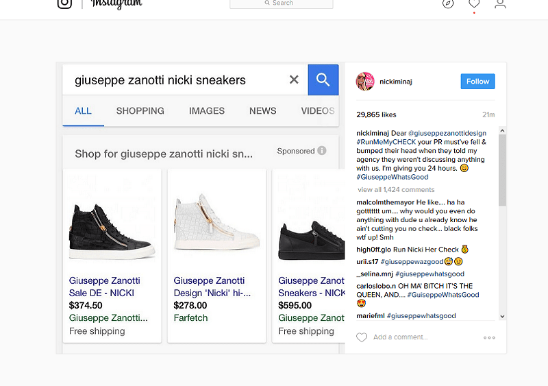 Nicki Minaj Feuds with Giuseppe Zanotti on Social Media