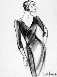 A drawing by Antonio Lopez of Charles James designs.