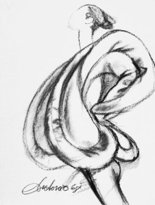 A drawing by Antonio Lopez of Charles James designs.
