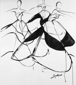 A drawing by Antonio Lopez of Charles James designs.