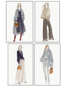 Sketches from the Irina Shayk x Ellen Tracy capsule.