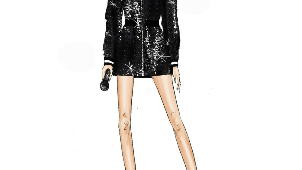 Nicole Miller created this custom sequined mini trench for Kelsea Ballerini.