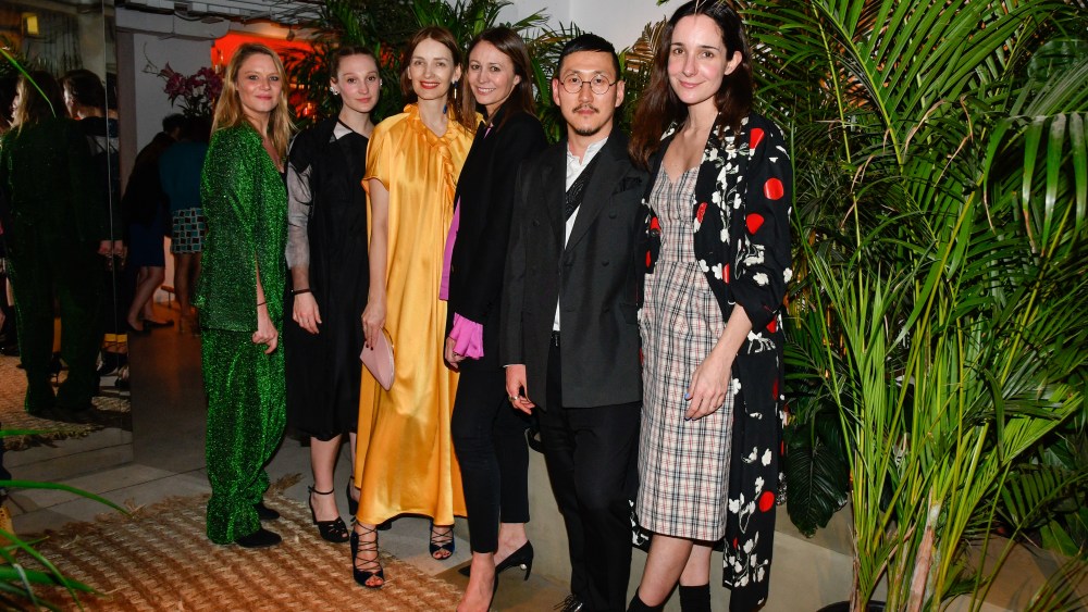 Left to right: Designers Georgia Hardinge, Phoebe English, Roksanda Ilincic, British Fashion Council president Caroline Ruch, Eudon Choi and Serafina Sama celebrate British Fashion, Design & Creativity at Potato Head on March 23, 2018 in Hong Kong.