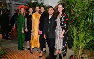 Left to right: Designers Georgia Hardinge, Phoebe English, Roksanda Ilincic, British Fashion Council president Caroline Ruch, Eudon Choi and Serafina Sama celebrate British Fashion, Design & Creativity at Potato Head on March 23, 2018 in Hong Kong.