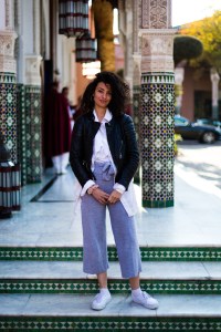 Street style at the Contemporary African Art Fair in Marrakech, Morocco.