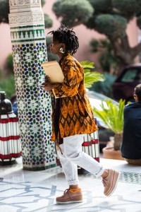 Street style at the Contemporary African Art Fair in Marrakech, Morocco.