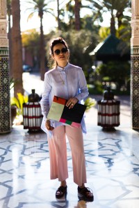 Street style at the Contemporary African Art Fair in Marrakech, Morocco.