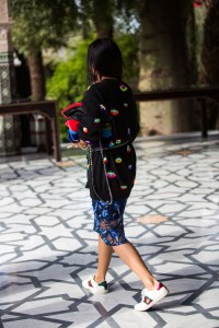 Street style at the Contemporary African Art Fair in Marrakech, Morocco.