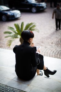Street style at the Contemporary African Art Fair in Marrakech, Morocco.