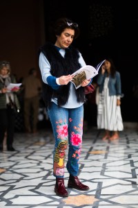 Street style at the Contemporary African Art Fair in Marrakech, Morocco.