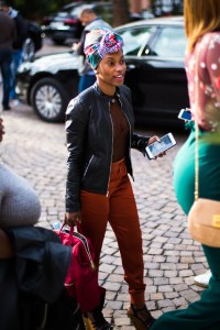 Street style at the Contemporary African Art Fair in Marrakech, Morocco.