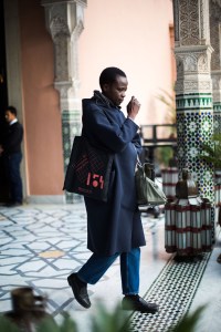 Street style at the Contemporary African Art Fair in Marrakech, Morocco.