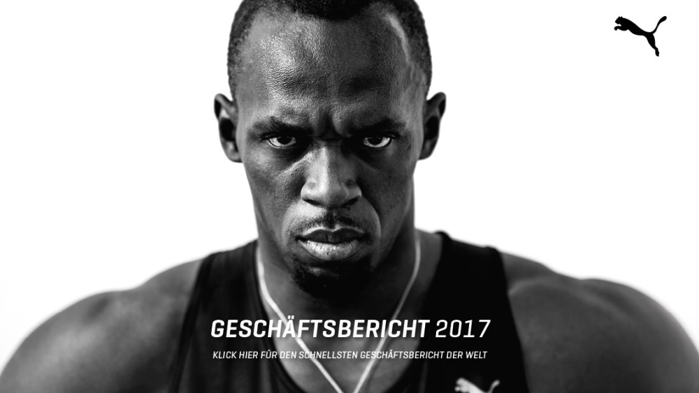 Usain Bolt on the cover of Puma's annual report.