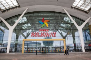 Men and women shop at the Mega Silkway mall in Astana, Kazakhstan.