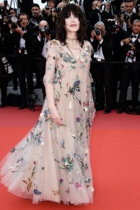 Isabelle Adjani in a nude crepe silk and tulle dress by Dior.