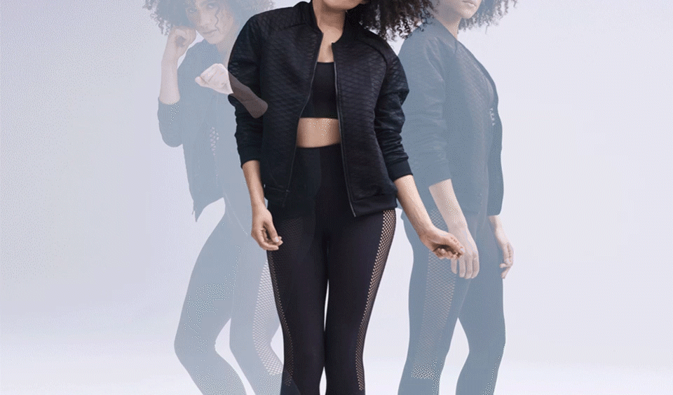 A hologram of Nathalie Emmanuel in her Reebok attire.