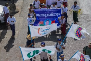 Labor union march in downtown Yangon on May Day 2018,
