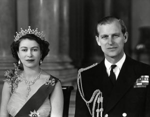 Queen Elizabeth II and Prince Philip Duke of Edinburgh in Buckingham Palace in 1954
