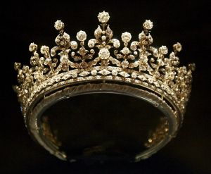 The 1893 'Girls of Great Britain' Tiara and Presented to Queen Elizabeth From Queen Mary For Her Wedding to Prince Philip is Pictured Here at an Exhibiton That Recreates the 1947 Wedding Day of the Queen and the Duke of Edinburg in London Britain 27 July 2007 the Exhibit Opens at Buckingham Palace July 28 and Marks the Royal Couple's 60th AnniversaryBritain Queen 1947 Wedding Day Exhibit - Jul 2007