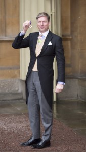 Stewart Parvin, dressmaker to Queen Elizabeth II, after being presented the Royal Victoria Order by HRH Queen Elizabeth II at Buckingham PalaceInvestitures at Buckingham Palace, London, Britain - 01 Mar 2016
