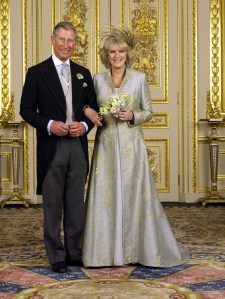 Prince Charles wearing a morning suit and Camilla Parker Bowles in the White Drawing Room at Windsor Castle where they celebrated their civil wedding