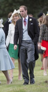 Prince William wearing a morning suit for the wedding of James Meade to Lady Laura Marsham