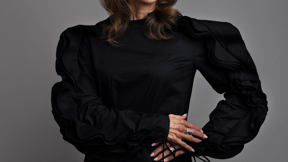 Antonio Berardi’s blouse and Cushnie et Ochs’ trousers. Jessica Biales earrings; rings Lucci’s own.