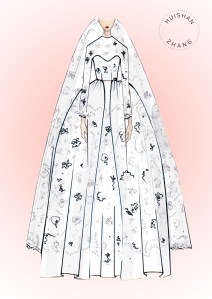 Huishan Zhang sees Meghan Marlke in Òa modern silhouette using meters of lace.Ó