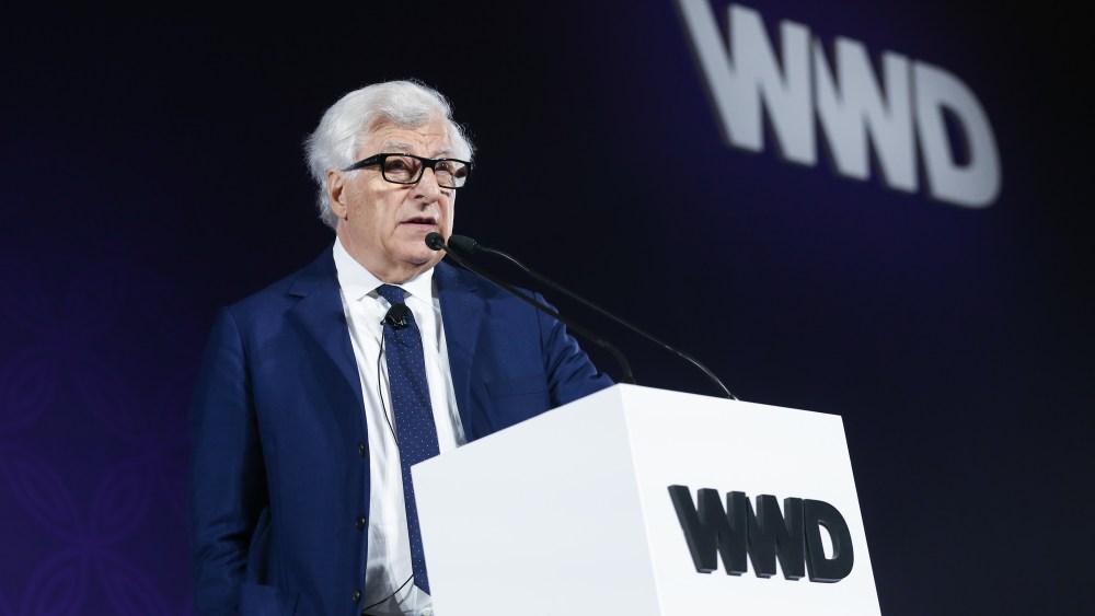 Prada ceo Patrizio Bertelli speaking at WWD's China summit in Xian.