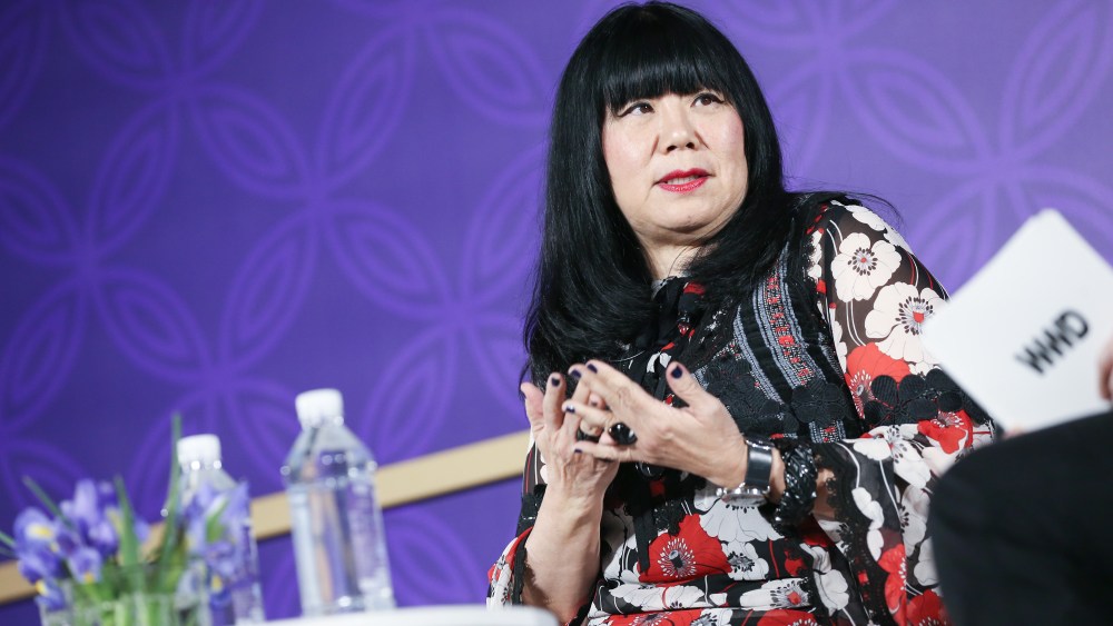 Anna Sui speaking at WWD's China summit in Xian.
