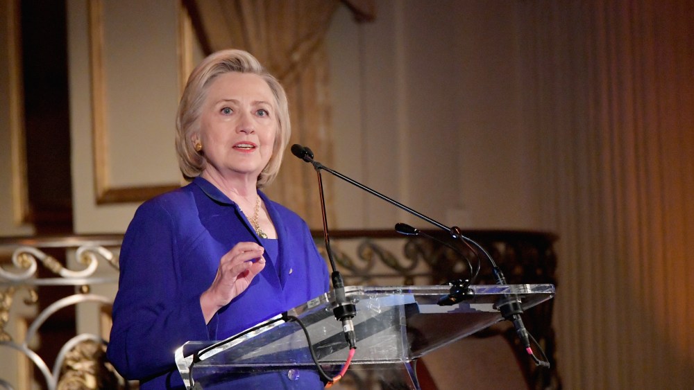 NEW YORK, NY - JUNE 18:  Former First Lady of the United States Hillary Clinton speaks onstage during the 8th Annual Elly Awards hosted by the Women's Forum of New York at The Plaza Hotel on June 18, 2018 in New York City.  (Photo by Mike Coppola/Getty Images for The Women's Forum of New York) *** Local Caption *** Hillary Clinton