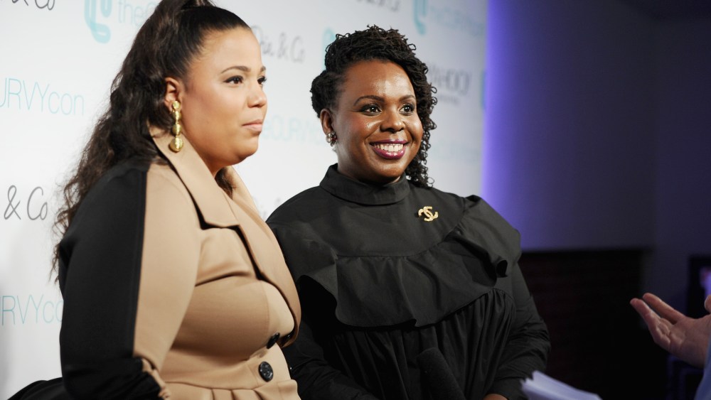 Co-founders of CURVYcon Chastity Garner Valentine (L) and CeCe Olisa speak during the Dia&Co fashion show and industry panel at the CURVYcon at Metropolitan Pavilion West on September 8, 2017 in New York City. (Photo by Daniel Zuchnik/Getty Images for Dia&Co,)