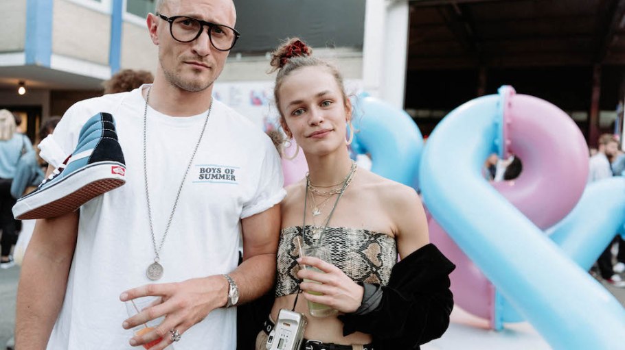 two people at a trade show