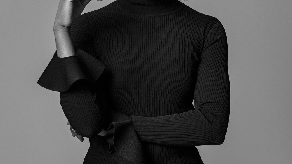 Condola Rashad in Valentino’s viscose and polyester turtleneck and Tibi’s wool pants. Paige Novick earrings and Established Jewelry rings.
