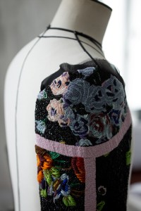 An embroidered shoulder detail.