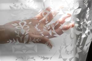 Feather embroidery inspired by Toile de Jouy.