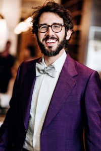 Josh Groban tries on suits for the 2018 Tony Awards.  Photographed by Nina Westervelt