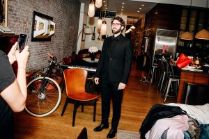 Josh Groban tries on suits for the 2018 Tony Awards.  Photographed by Nina Westervelt